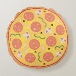 Cojín Redondo Coloridos amantes de Pepperoni Pizza<br><div class="desc">¡Un divertido diseño gráfico para los amantes de la pizza! Se viene con una pizza repleta de muchos ingredientes coloridos como los pimientos,  las lonchas de pimienta verde y cebolla,  las aceitunas negras,  las setas y un montón de quesos.</div>