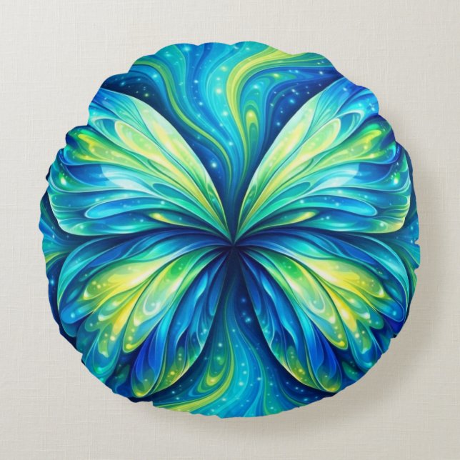 Cojín Redondo Colourful Blue, Yellow, Black Round Pillow (Anverso)