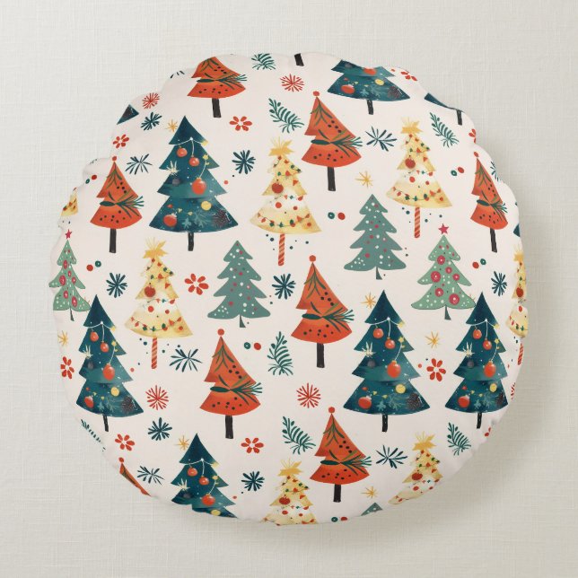 Cojín Redondo Colourful Christmas Pine Trees Seamless Pattern (Anverso)