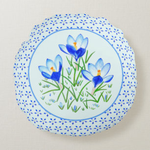 Cojín Redondo Columbina y crocus azules