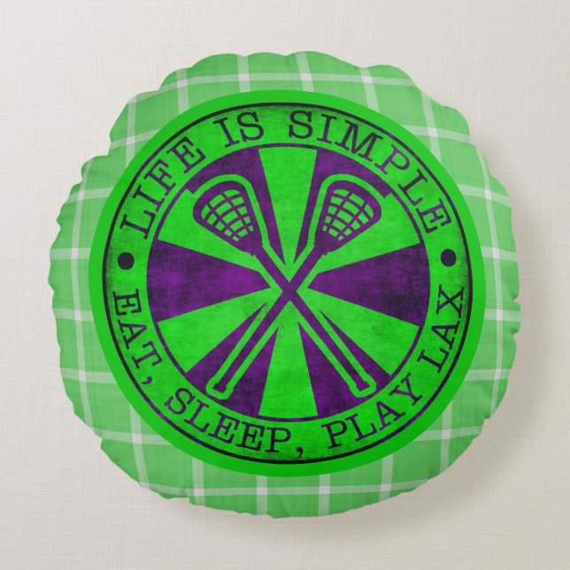 Cojín Redondo Coma, Duerme, Juega a Lacrosse Cushion (Anverso)