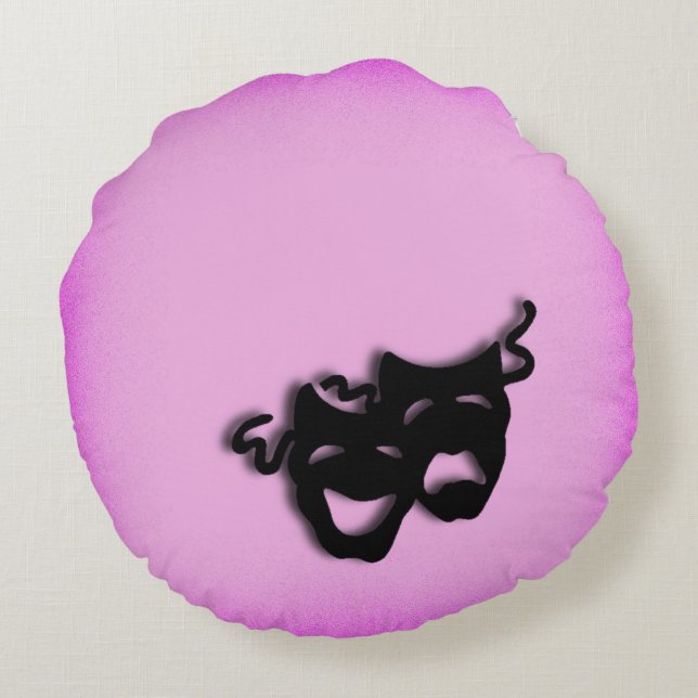 Cojín Redondo Comedia y teatro de tragedia rosado (Reverso)