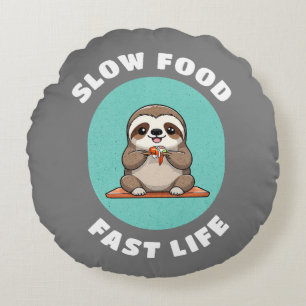 Cojín Redondo Comer bien Kawaii Sloth Gray