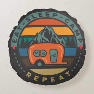 Cojín Redondo Comer, dormir, campamento - Repetir