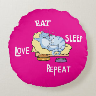 Cojín Redondo Comer Sleep Love Repetir gatos