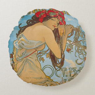 Cojín Redondo Comerciantes de transporte por Alphonse Mucha (190