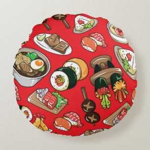 Cojín Redondo Comida japonesa: Patrón cultural sin foco