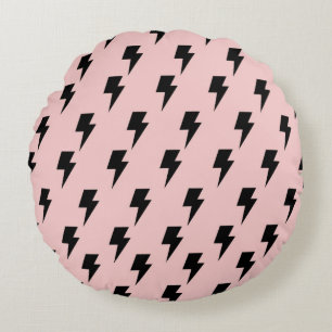 Cojín Redondo Cómodo estilo indie Y2K de rayos rosa negro