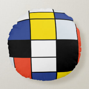 Cojín Redondo Composición A de Piet Mondrian - Arte Moderno Abst