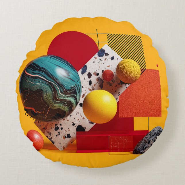 Cojín Redondo Composición geométrica abstracta colorida (Anverso)