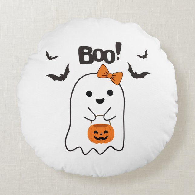 Cojín Redondo Compras de Halloween Boo (Anverso)