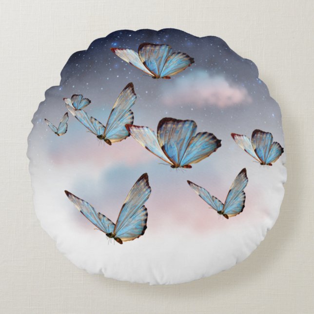 Cojín redondo con mariposas (Anverso)