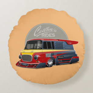 Cojín Redondo Concepto de furgoneta de carrera retro personaliza