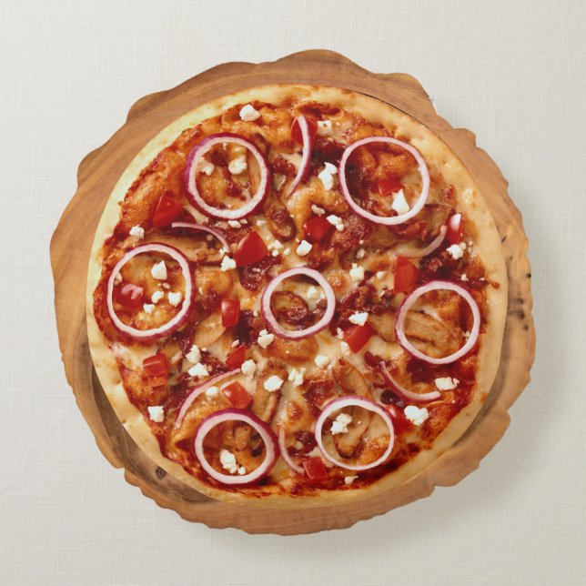 Cojín Redondo Concepto divertidísimo de comida orgánica de pizza (Reverso)