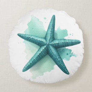 Cojín Redondo Concha costera de la playa de Starfish verde azula
