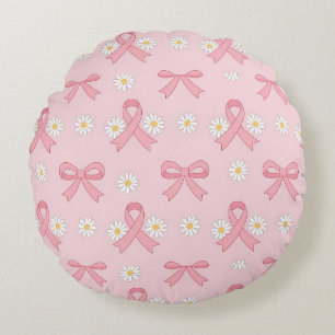 Cojín Redondo Conciencia del Cáncer de Mama con Listón Rosa