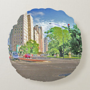 Cojín Redondo Conducción por la avenida Lincoln