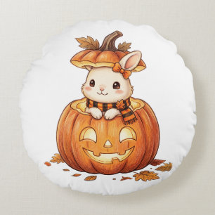 Cojín Redondo Conejito lindo de calabaza de Halloween - Conejo d