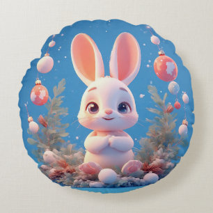Cojín Redondo Conejito Lindo Rodeado de Decoraciones