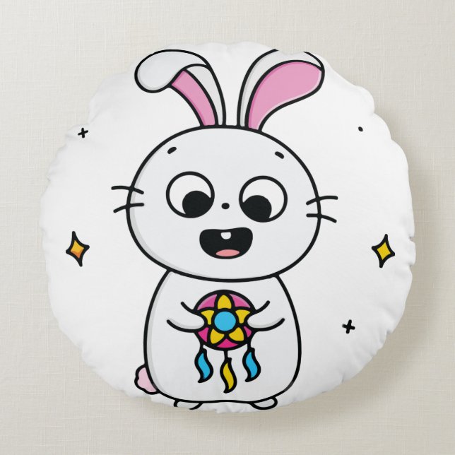 Cojín Redondo Conejito lindo y gracioso (Anverso)