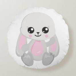 COJÍN REDONDO CONEJITOS DE PELUCHE ROSAS Y BLANCOS