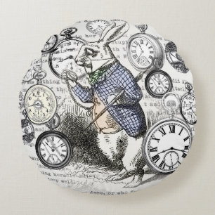 Cojín Redondo Conejo Blanco Alice Wonderland Relojes Arte