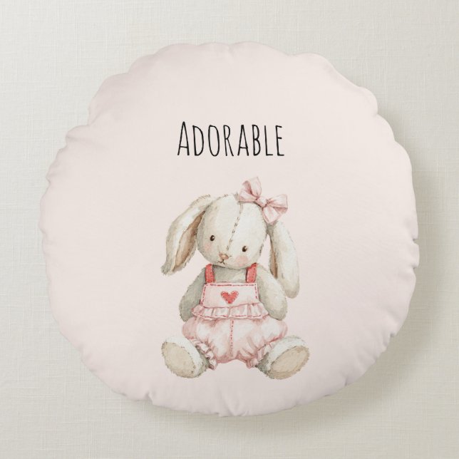 Cojín Redondo Conejo Corazón Animal Adorable (Anverso)