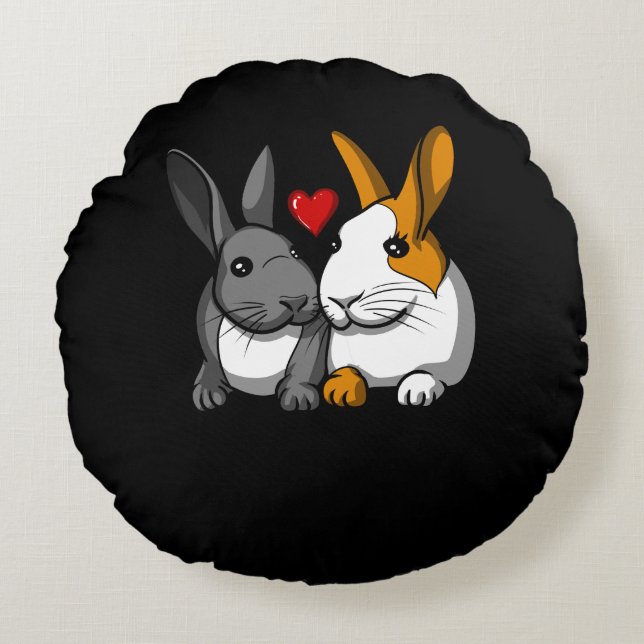 Cojín Redondo Conejo Cute Conejos Pareja Animal Bunny En Amor (Anverso)