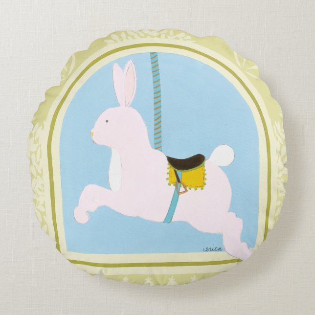 Cojín Redondo Conejo de carrusel por June Erica Vess (Anverso)