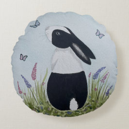 Cojín Redondo Conejo de conejo holandés acuarela