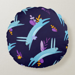 Cojín Redondo Conejo de conejo personalizado, patrón sin costura