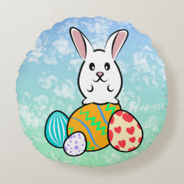 Cojín Redondo Conejo de Pascua en huevos de Pascua