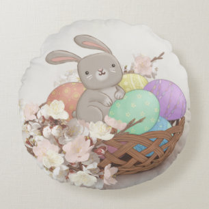 Cojín Redondo Conejo de Pascua, Ilustracion de Huevos de Pascua