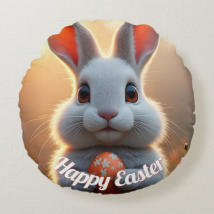 Cojín Redondo Conejo feliz de Pascua en la magia de la primavera