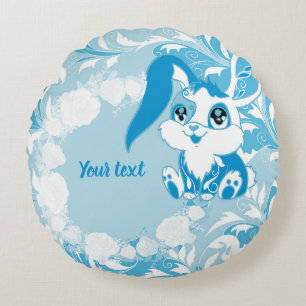 Cojín Redondo Conejo Personalizado Azul Kawaii Adorable