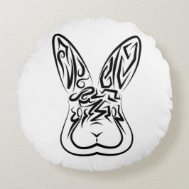 Cojín Redondo Conejo tribal blanco y negro