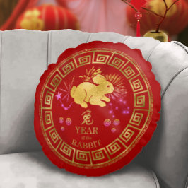 Cojín Redondo Conejo zodiaco chino rojo/dorado ID542