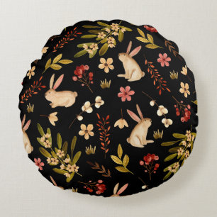 Cojín Redondo Conejos Cutos: Patrón de acuarela dibujado a mano