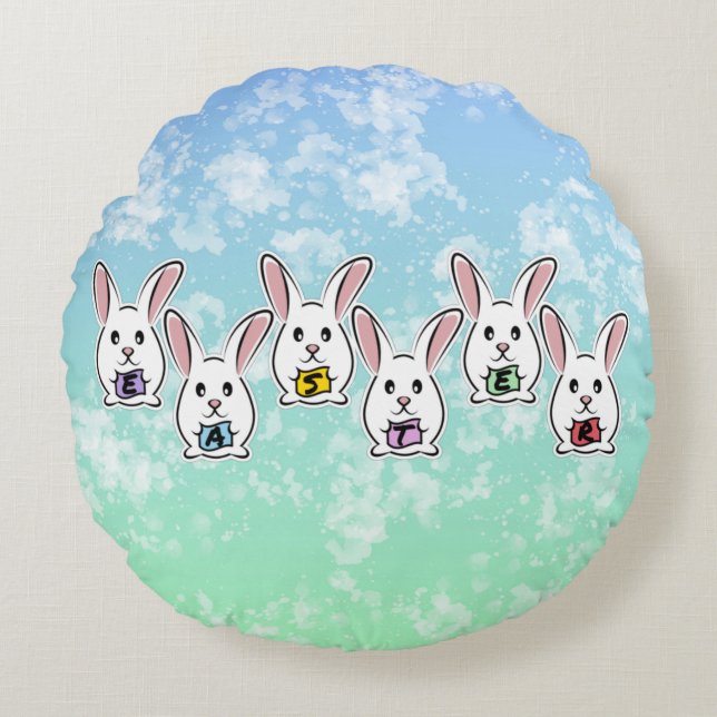 Cojín Redondo Conejos de Pascua con Forma de Huevo (Anverso)