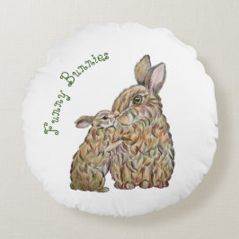 Cojín Redondo Conejos divertidos. Dibujo de lápiz