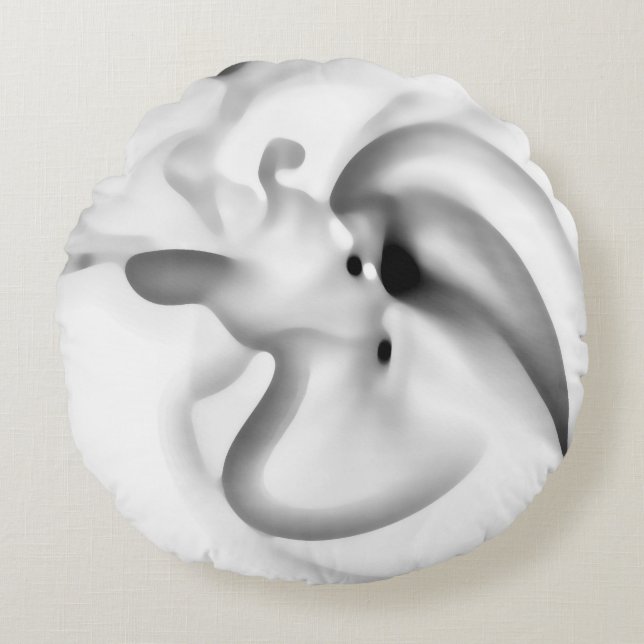 Cojín Redondo Congelado: Gris abstracto, blanco y negro (Anverso)