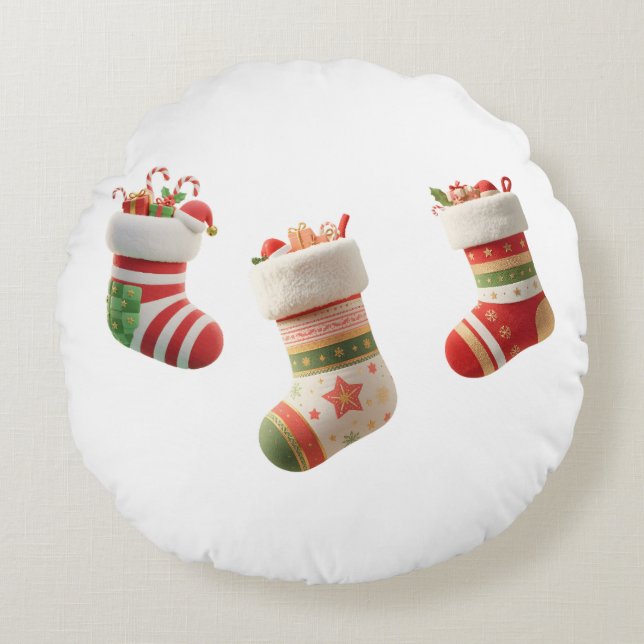 Cojín Redondo Conjunto de calcetines de Navidad – Diseños de cal (Anverso)