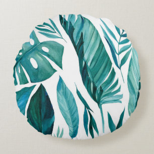 Cojín Redondo Conjunto de hojas de palma tropicales abstractas e