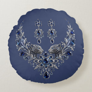 Cojín Redondo Conjunto de joyería de cristal de tigre plateado a