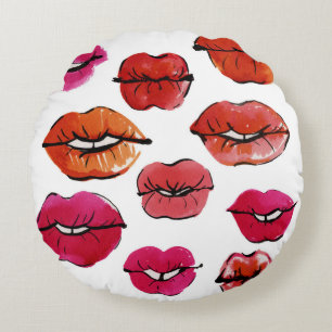Cojín Redondo Conjunto de labios de tinta y acuarela