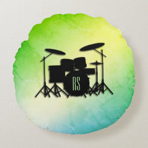 Cojín Redondo Conjunto de tambor monograma verde