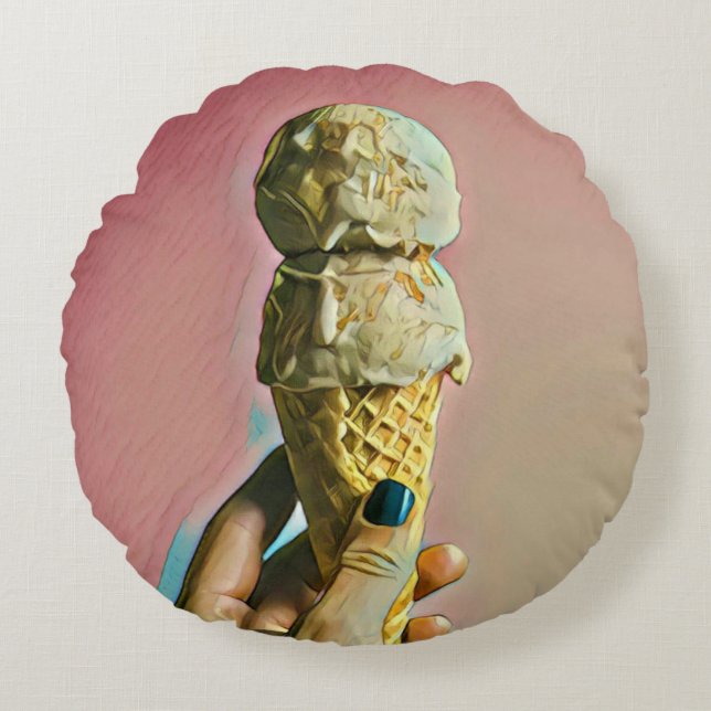 Cojín Redondo Cono de helado de gofre (Anverso)