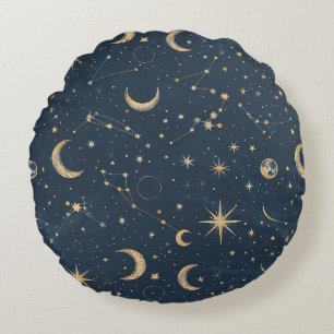 Cojín Redondo Constelación celeste - Noche estrellada (1)