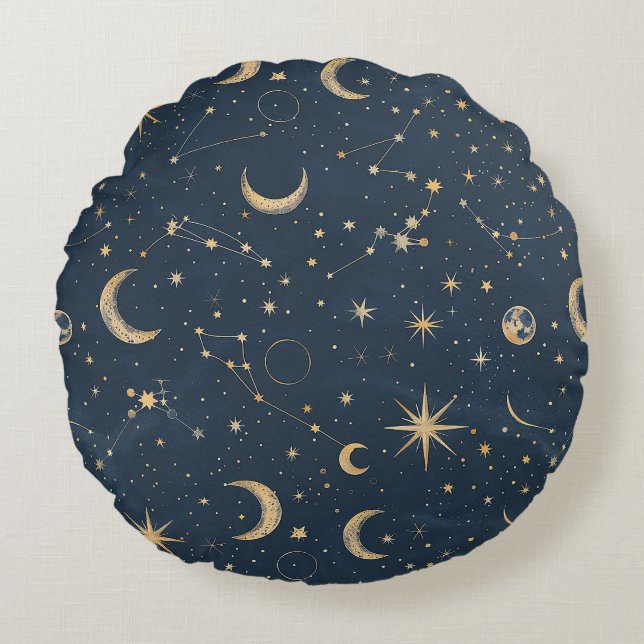 Cojín Redondo Constelación celeste - Noche estrellada (1) (Anverso)