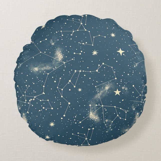 Cojín Redondo Constelación celeste - Noche estrellada (2) (Anverso)
